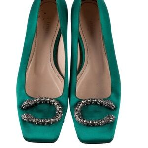Gucci Green Satin Pumps with Silver Accents